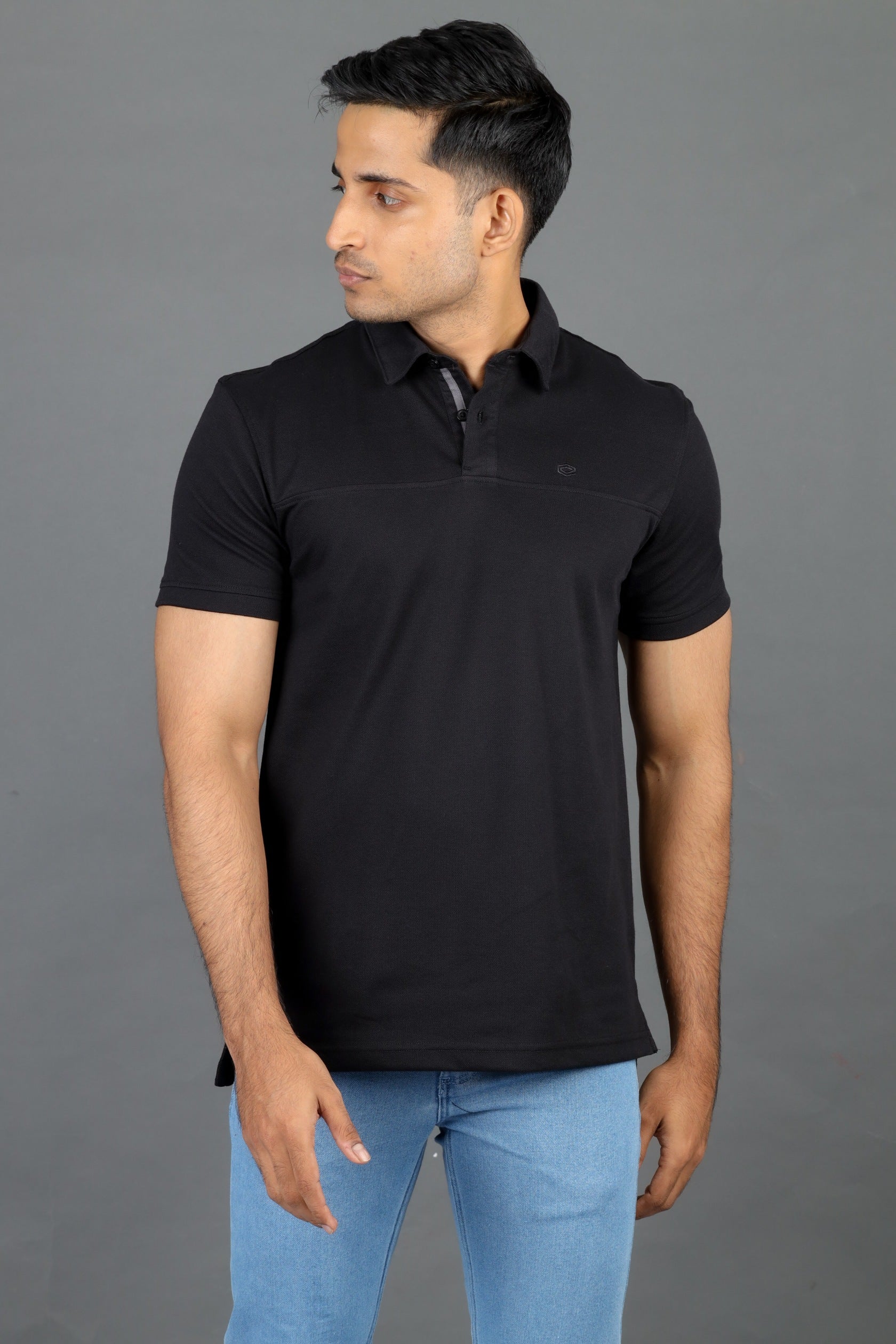 Polo Pique Solid Slim Fit-Pirate Black
