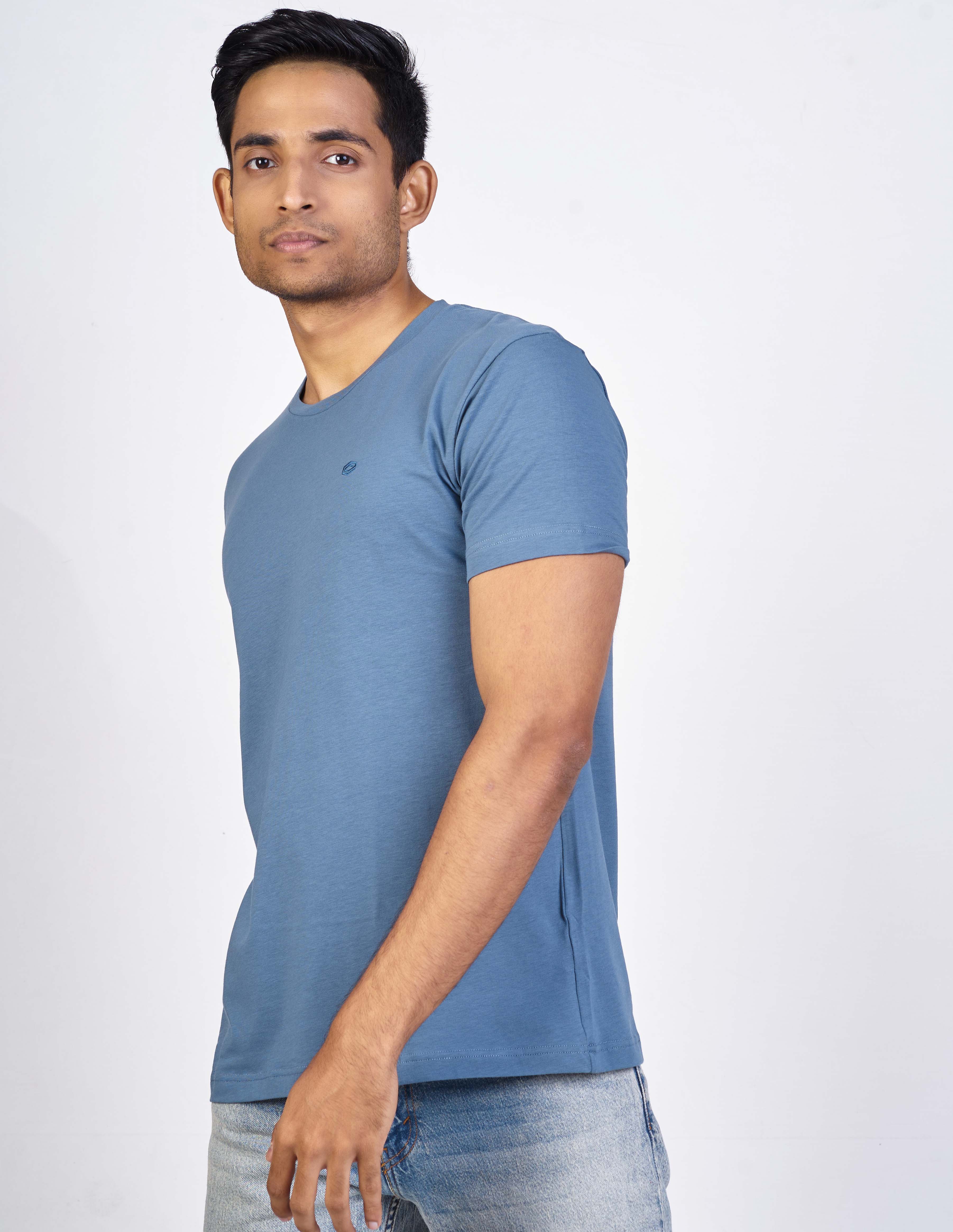 Emerald Tees Plain Slim Fit-Blue Aegean